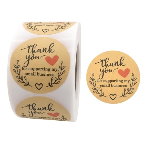 LACHT 500 Stück Danke Aufkleber, 3.8 cm Aufkleber Dankeschön Vielen Danke Etiketten Selbstklebend Dankeschön Sticker Kraftpapier Aufkleber Danke Hochzeitssticker von LACHT