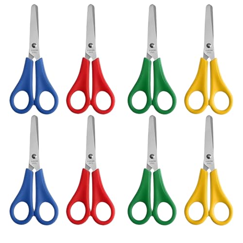 LACHT 8 Stück Kinderschere, Schere Schule 1. klasse Kinderscheren Klein Büroschere mit Skala Bastelscheren Set für DIY Handwerk(4 Farben) von LACHT