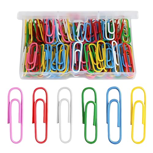 LACHT Büroklammern,200 Stück Büroklammern, 2.8cm Bunt Aktenklammern Set Metall Büroklammern Halter mit Aufbewahrungsbox für Büro Dateien Schule Papiere von LACHT