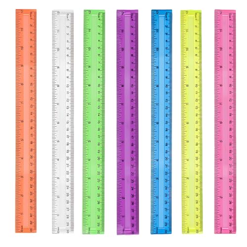 LACHT Lineal 30 cm,7 Stücke Lineal, 30cm Lineal Farbig Kunststoff Lineal Transparent Ruler für Schule Büro Zuhause(7 Farben) von LACHT