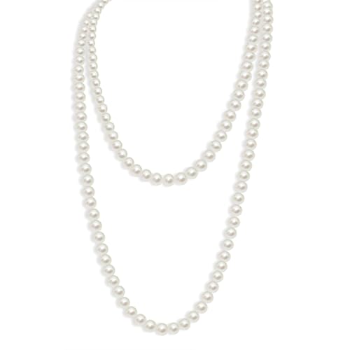 LACHT Perlenkette damen,Perlenkette weiß 150 cm,1920s Gatsby Kostüm Accessoires Lange Perle Halskette,Dame Weiße elegante künstliche Perlen-Halsketten -lange Strickjacke-Perlen-Ketten-Halskette von LACHT