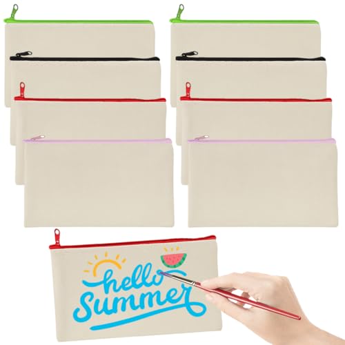 LACHT Stofftaschen zum bemalen,8 Stück DIY Blanko Stoffbeutel Set, Stoff Federmäppchen, Federmäppchen,Reise Kulturbeutel, Segeltuch Kosmetiktasche, 21 x 12 CM von LACHT