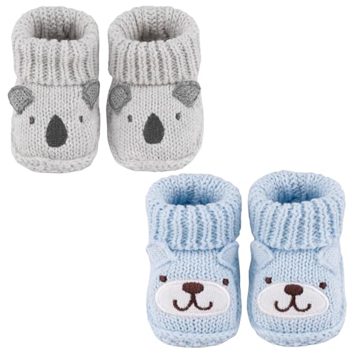 LACOFIA 2 Paare Neugeborene Gestrickt Babyschuhe Weiche Baby Jungen Mädchen Stiefeletten 0-3 Monate Blauer Welpe+Grauer Wombat von LACOFIA