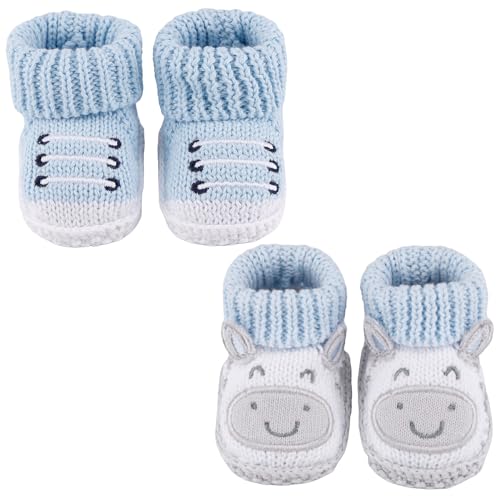 LACOFIA 2 Paare Neugeborene Gestrickt Babyschuhe Weiche Baby Jungen Mädchen Stiefeletten 0-3 Monate Blaues Kalb+Blau von LACOFIA