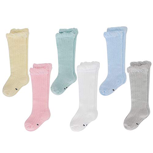 LACOFIA 6 Paar Baby Mädchen Kniehohe Lange Socken Kleinkind Prinzessin Baumwolle Kniestrümpfe für Frühling/Sommer 1-3 Jahre von LACOFIA