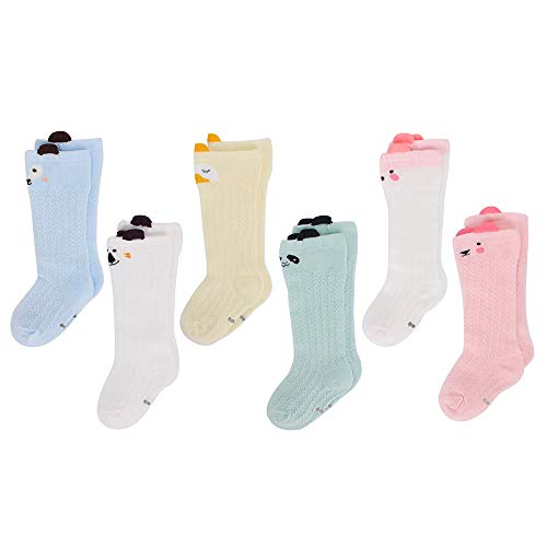 LACOFIA 6 Paar Baby Mädchen Tier Gedruckt Kniehohe Lange Socken Kleinkind Prinzessin Baumwolle Kniestrümpfe für Frühling/Sommer 0-1 Jahre von LACOFIA