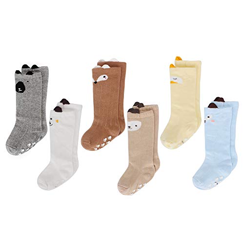 LACOFIA 6 Paar Unisex Baby Rutschfest Kniehohe Lange Socken Kleinkind Jungen Mädchen Baumwolle Kniestrümpfe 1-3 Jahre von LACOFIA