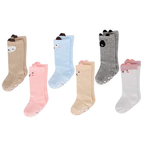 LACOFIA 6 Paar Unisex Baby Rutschfest Kniehohe Lange Socken Kleinkind Mädchen Baumwolle Kniestrümpfe 1-3 Jahre von LACOFIA