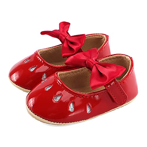 LACOFIA Baby Ballerinas Krabbelschuhe Kleinkind Mädchen Bowknot Prinzessin rutschfest Mary Jane Schuhe Rot 3-6 Monate von LACOFIA