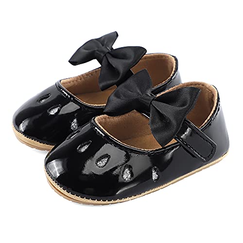 LACOFIA Baby Ballerinas Krabbelschuhe Kleinkind Mädchen Bowknot Prinzessin rutschfest Mary Jane Schuhe Schwarz 6-12 Monate von LACOFIA