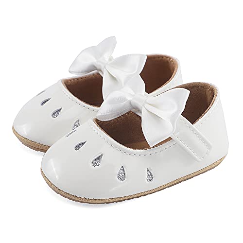 LACOFIA Baby Ballerinas Krabbelschuhe Kleinkind Mädchen Bowknot Prinzessin rutschfest Mary Jane Schuhe Weiß 12-18 Monate von LACOFIA