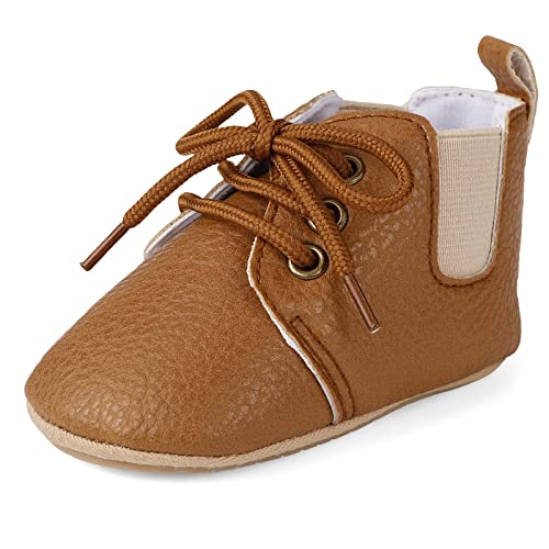 LACOFIA Baby Junge Mädchen Lauflernschuhe rutschfest Schnürsenkel Krabbelschuhe Erste Babyschuhe Braun 6-12 Monate von LACOFIA