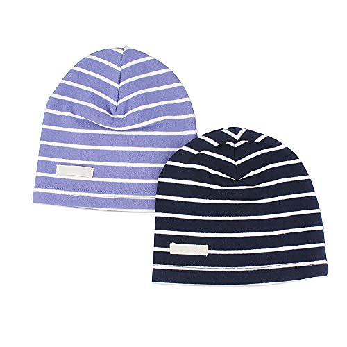 LACOFIA Baby Jungen Beanie Mütze Kinder Weiche Baumwolle Strickmützen Kleinkind Gestreift Hut 2 Stücke L/3-7 Jahre von LACOFIA