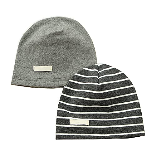 LACOFIA Baby Jungen Beanie Mütze Kinder Weiche Baumwolle Strickmützen Kleinkind Hut 2 Stücke Dunkelgrau L/3-7 Jahre von LACOFIA