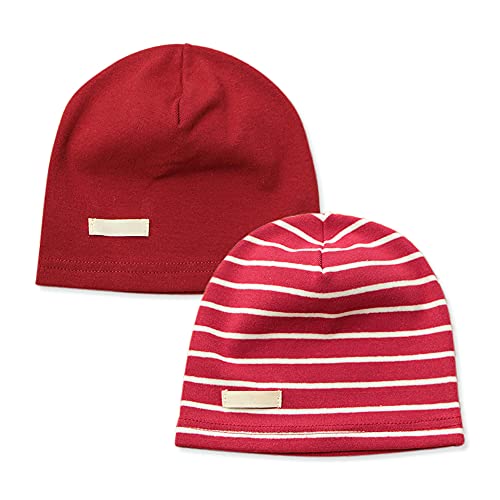 LACOFIA Baby Jungen Beanie Mütze Kinder Weiche Baumwolle Strickmützen Kleinkind Hut 2 Stücke Weinrot L/3-7 Jahre von LACOFIA