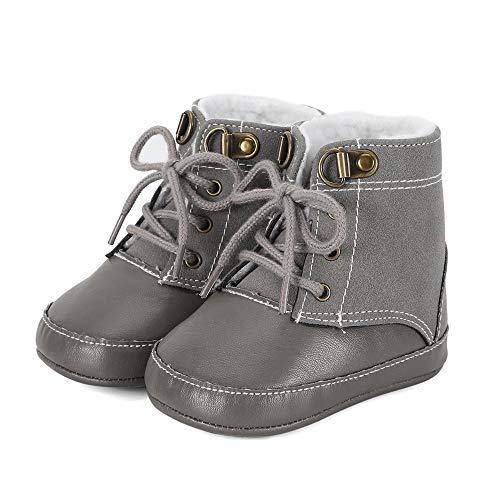 LACOFIA Baby Jungen Cowboy Winterstiefel Kleinkind Rutschfeste Schnüren Schneestiefel Grau 12-18 Monate von LACOFIA