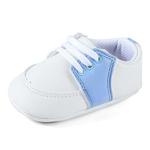 LACOFIA Baby Jungen Lauflernschuhe Kleinkinder rutschfeste Schnüren Sneakers Hellblau 3-6 Monate von LACOFIA