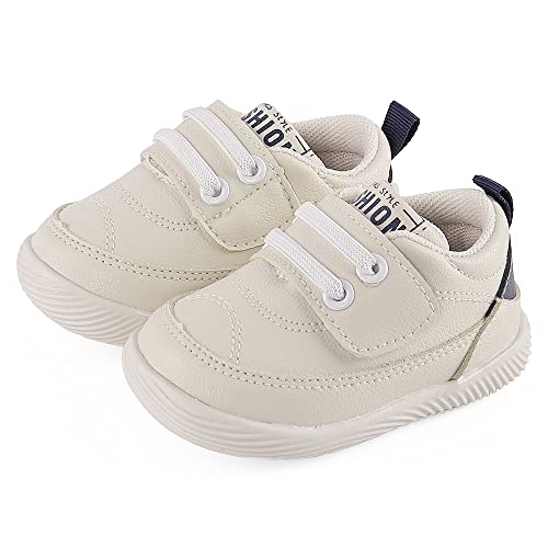 LACOFIA Baby Jungen Lauflernschuhe rutschfeste Gummisohle Erste Sneaker Krabbelschuhe Weiß/Marineblau 18(Herstellergröße:16) von LACOFIA