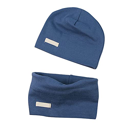 LACOFIA Baby Jungen Mädchen Beanie Mütze und Loop Schal Set Kinder Weiche 100% Baumwolle Strickmützen Kleinkind Hut und Kragen Schals Blau 0-6 Monate von LACOFIA