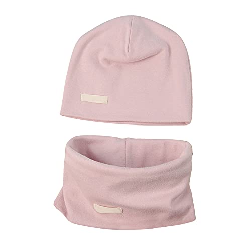 LACOFIA Baby Jungen Mädchen Beanie Mütze und Loop Schal Set Kinder Weiche 100% Baumwolle Strickmützen Kleinkind Hut und Kragen Schals Rosa 3-7 Jahre von LACOFIA