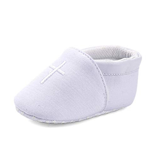 LACOFIA Baby Jungen Mädchen Krabbelschuhe Neugeborene rutschfeste Weiche Sohle Hausschuhe Weiß 0-3 Monate von LACOFIA