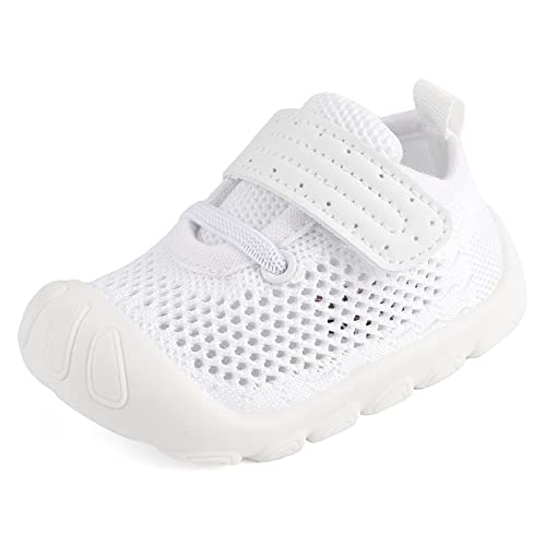 LACOFIA Baby Jungen Mädchen Lauflernschuhe Erste Babyschuhe Kleinkind Mesh Sneaker rutschfeste Atmungsaktive Turnschuhe Weiß 22(Etikett 19) von LACOFIA