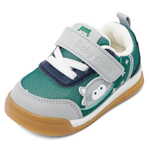 LACOFIA Baby Jungen Mädchen Lauflernschuhe Erste Babyschuhe rutschfeste Gummisohle Kleinkind Atmungsaktiv Sneaker Grün 20 EU(Etikett 18) von LACOFIA