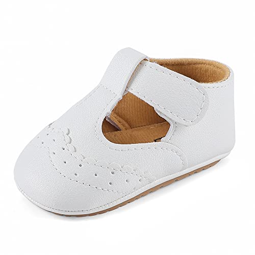 LACOFIA Baby Jungen Mädchen Taufschuhe Babyschuhe rutschfest Prinzessin Baby Klettverschluss Lauflernschuhe Weiß 3-6 Monate von LACOFIA