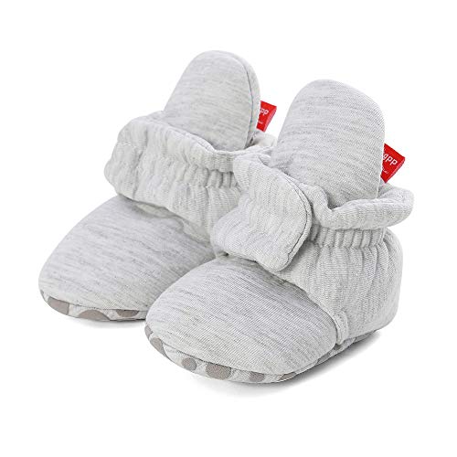 LACOFIA Baby Jungen Mädchen Winter Krabbelschuhe Baby rutschfest Weiche Sohle Slipper Stiefel Dunkelgrau 0-6 Monate von LACOFIA