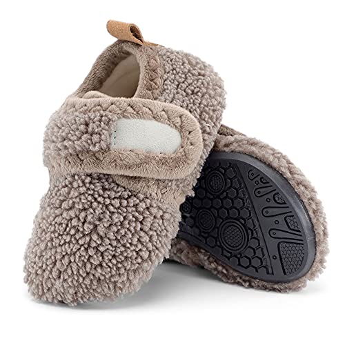 LACOFIA Kinder Hausschuhe Mädchen Jungen Weiche Winter Warm Pantoffel Kleinkind rutschfeste Socken Slippers Braun 25.5/26(Hersteller-Etiketten 28/29) von LACOFIA