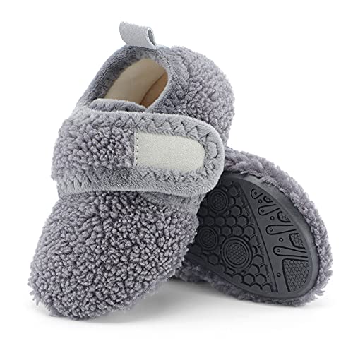 LACOFIA Baby Jungen Mädchen Winter Socken Hausschuhe Kleinkind Pantoffel Warm Kinder rutschfeste Slippers Grau 23/24 von LACOFIA