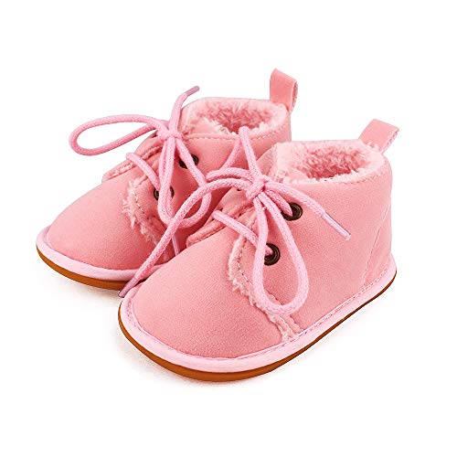 LACOFIA Baby Jungen Mädchen Winterschuhe Kleinkind Gummisohle Schnüren Winterstiefel Rosa 3-6 Monate von LACOFIA