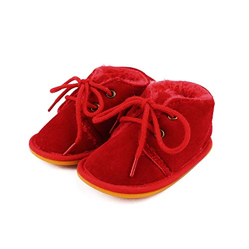 LACOFIA Baby Jungen Mädchen Winterschuhe Kleinkind Gummisohle Schnüren Winterstiefel Rot 12-18 Monate von LACOFIA