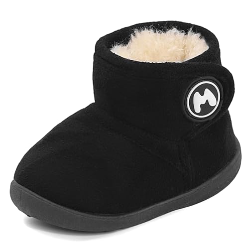 LACOFIA Baby Jungen Mädchen Winterstiefel Kleinkind rutschfeste Schneestiefel Kinder Warme Outdoor Gefütterte Winterschuhe mit Gummisohle Schwarz 21 EU von LACOFIA