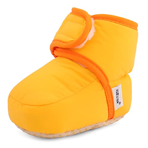 LACOFIA Baby Jungen Mädchen rutschfest Weiche Sohle Hausschuhe Stiefel Kleinkind Winter Warm Schuhe Gelb 6-12 Monate von LACOFIA