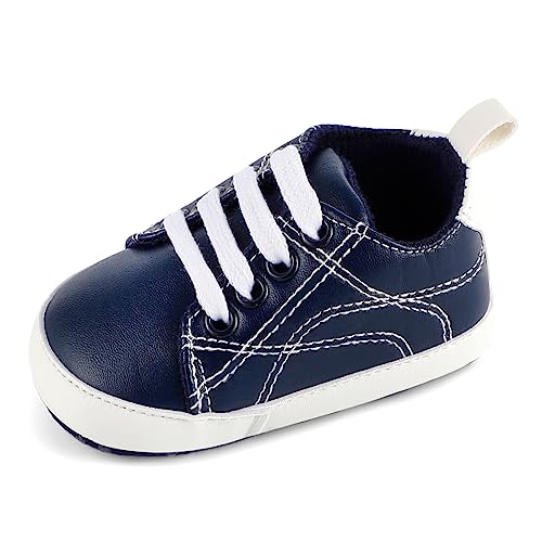 LACOFIA Baby Jungen Schuhe rutschfeste Weiche Sohle Krabbelschuhe Baby Lauflernschuhe Marineblau 12-18 Monate von LACOFIA