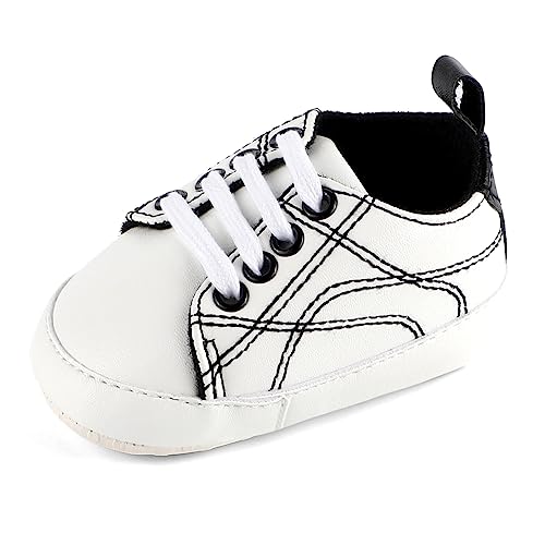 LACOFIA Baby Jungen Schuhe rutschfeste Weiche Sohle Krabbelschuhe Baby Lauflernschuhe Weiß 3-6 Monate von LACOFIA