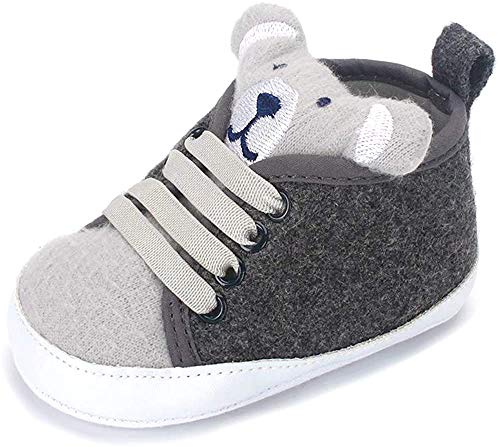 LACOFIA Baby Jungen Sneakers Kleinkind rutschfest Weiche Sohle 3D Tier Krabbelschuhe Grau 6-9 Monate von LACOFIA