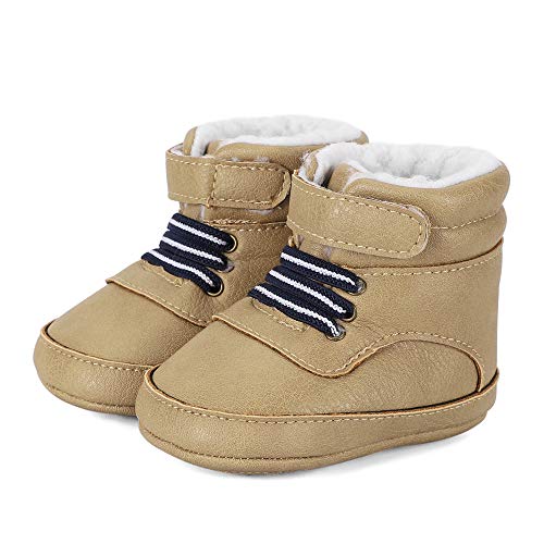 LACOFIA Baby Jungen Winterstiefel Kleinkind rutschfeste Schnüren Schneeschuhe Gummistiefel Khaki 12-18 Monate von LACOFIA