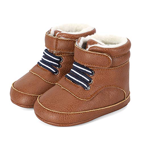 LACOFIA Baby Jungen Winterstiefel Kleinkind rutschfeste Schnüren Schneeschuhe Gummistiefel Braun 3-6 Monate von LACOFIA