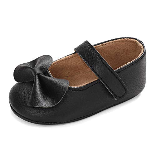 LACOFIA Baby Krabbelschuhe Kleinkind Mädchen rutschfest Bowknot Prinzessin Mary Jane Schuhe Schwarz 3-6 Monate ( Hersteller Größe: 1) von LACOFIA