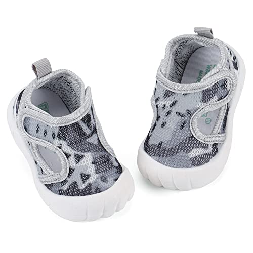 LACOFIA Baby Lauflernschuhe Jungen Erste Babyschuhe Kleinkind Mesh Sneaker rutschfeste Atmungsaktive Turnschuhe Grau 17(Etikett 15) von LACOFIA