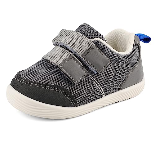 LACOFIA Baby Lauflernschuhe Jungen Erste Babyschuhe Kleinkind Sneaker rutschfeste Atmungsaktive Turnschuhe Grau 18(Etikett 16) von LACOFIA