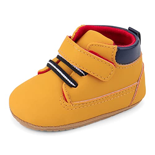 LACOFIA Baby Lauflernschuhe Jungen Mädchen Weiche Krabbelschuhe rutschfest Babyschuhe Unisex Baby Sneaker Gelb 6-12 Monate von LACOFIA