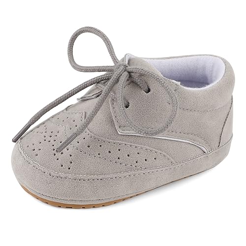 LACOFIA Baby Lauflernschuhe Jungen rutschfeste Babyanzug Schuhe Baby Taufschuhe Krabbelschuhe Grau 12-18 Monate von LACOFIA