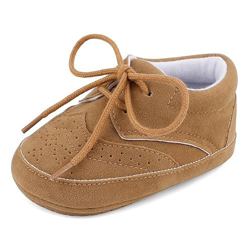 LACOFIA Baby Lauflernschuhe Jungen rutschfeste Babyanzug Schuhe Baby Taufschuhe Krabbelschuhe Khaki 6-12 Monate von LACOFIA