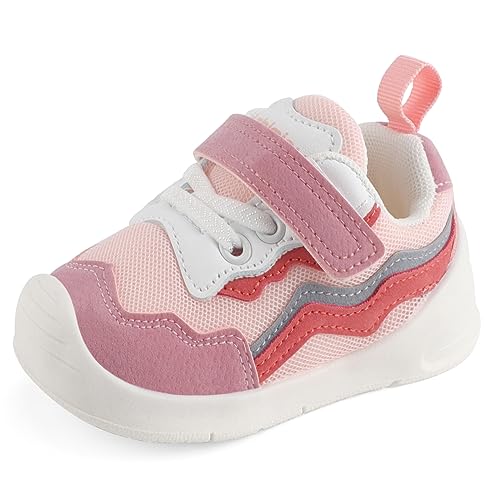 LACOFIA Baby Lauflernschuhe Mädchen Erste Babyschuhe Kleinkind rutschfeste Gummisohle Sneaker Rosa 19 EU(Etikett 17) von LACOFIA