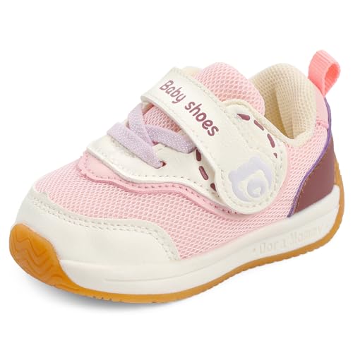 LACOFIA Baby Lauflernschuhe Mädchen Erste Babyschuhe rutschfeste Gummisohle Kleinkind Atmungsaktiv Sneaker Rosa 18 EU(Etikett 16) von LACOFIA