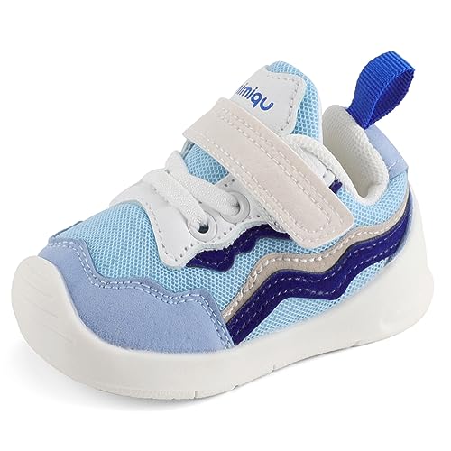 LACOFIA Baby Lauflernschuhe Mädchen Jungen Erste Babyschuhe Kleinkind rutschfeste Gummisohle Sneaker Blau 23 EU(Etikett 21) von LACOFIA