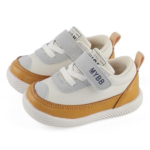 LACOFIA Baby Lauflernschuhe Mädchen Jungen Krabbelschuhe Baby Erste Sneaker mit rutschfeste Gummisohle Gelb 19(Etikett 17) von LACOFIA